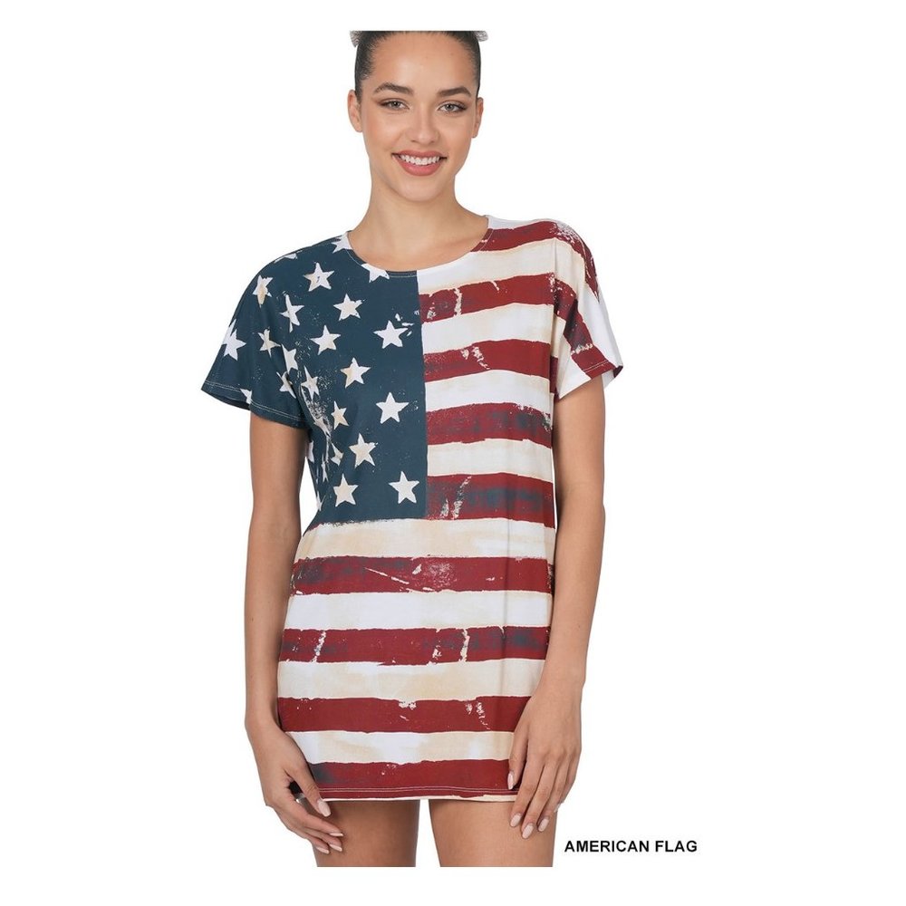 American Flag Patriotic T Shirt Stars & Stripes Short Sleeves Round Neck Tee